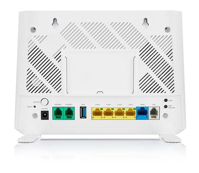  Wi-Fi роутер VDSL2/ADSL2+ Zyxel DX3301-T0, 2xWAN (GE RJ-45 и RJ-11), Annex A, profile 35b, 802.11a/b/g/n/ac/ax (600+1200 Мбит/с), EasyMesh, 4xLAN GE, 2xFXS, 1xUSB2.0
