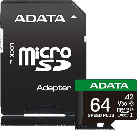 Карта памяти microSDXC 64GB ADATA Speed Plus UHS-I U3/V30/A2, up to 180/160 MB/s, Durable (Water-/Shock-/X-Ray-Proof)