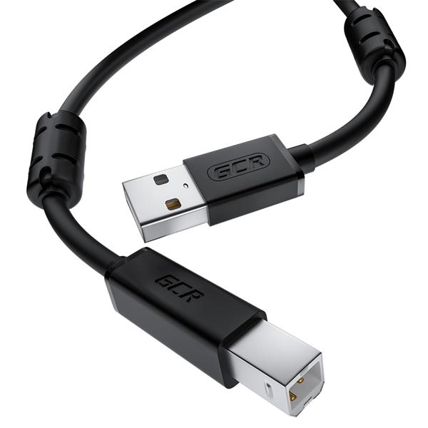  GCR Кабель для Принтера, МФУ PROF 1.5m USB 2.0, AM/BM, черный, ферр кольца, 28/24 AWG, экран, армир, морозост (UPC10)