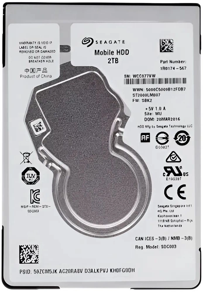 Жесткий диск Seagate BarraCuda ST2000LM007 2TB 2.5" SATA 6Gb/s, 5400rpm, 128MB, Bulk {50} (062104)