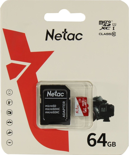 Носитель информации Netac P500 ECO 64GB MicroSDXC U1/C10 up to 80MB/s, retail pack with SD Adapter Носитель информации Netac P500 ECO 64GB MicroSDXC U1/C10 up to 80MB/s, retail pack with SD Adapter