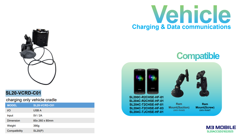 Автомобильный однослотовый зарядный кредл M3 Mobile ASSY: SL20 charging only vehicle cradle within Cigarette Light Adaptor. Req vehicle mount(UNIV-RAMS or UNIV-RAMT; sold separately)
