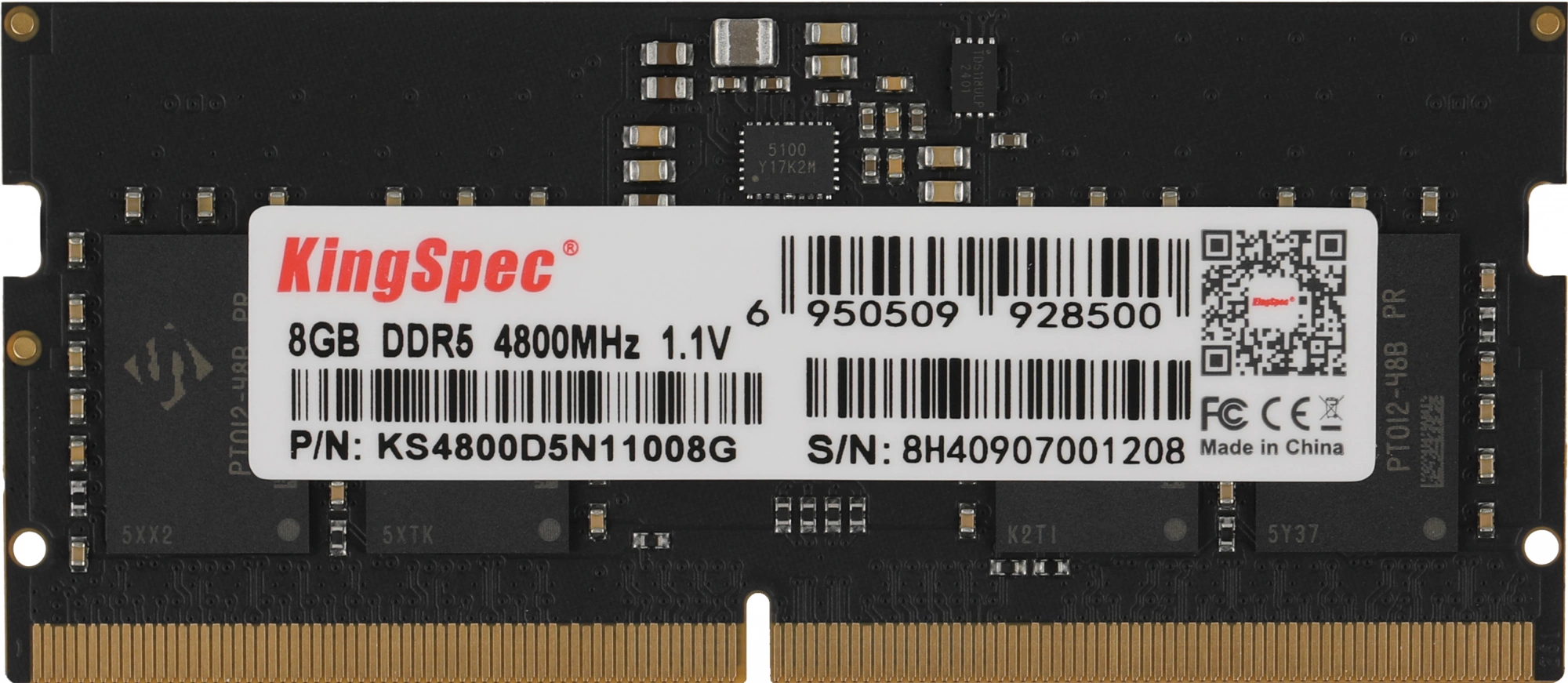 Память DDR5 8GB 4800MHz Kingspec KS4800D5N11008G RTL PC5-38400 CL40 SO-DIMM 288-pin 1.1В single rank Ret Память DDR5 8GB 4800MHz Kingspec KS4800D5N11008G RTL PC5-38400 CL40 SO-DIMM 288-pin 1.1В single rank Ret