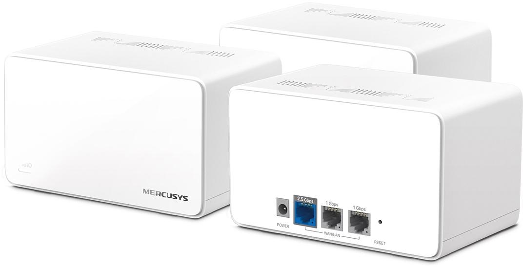 Домашний роутер MERCUSYS AX6000 Домашняя Mesh Wi-Fi 6 система, до 1148 Мбит/с на 2,4 ГГц + до 4804 Мбит/с на 5 ГГц, встр. антенны, 1 порт 2,5 Гбит/с, 2 гиг. порта, 3 шт.