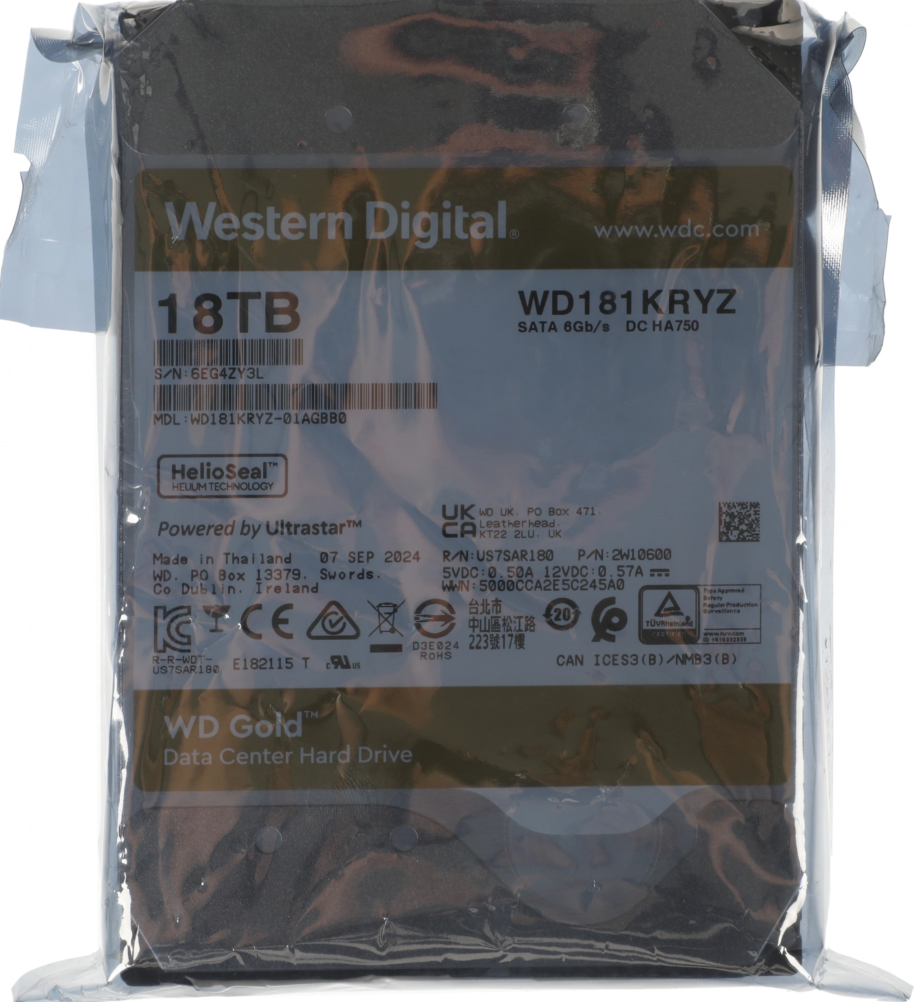 Жесткий диск Western Digital GOLD WD181KRYZ 18TB 3.5" 7200RPM 6GB/S 512MB {20}