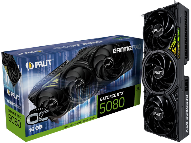 Видеокарта PALIT NE75080S19T2-GB2031Y RTX5080 GAMINGPRO OC 16GB GDDR7 256bit 3-DP HDMI V1/mouse pad/sticker Видеокарта PALIT NE75080S19T2-GB2031Y RTX5080 GAMINGPRO OC 16GB GDDR7 256bit 3-DP HDMI V1/mouse pad/sticker