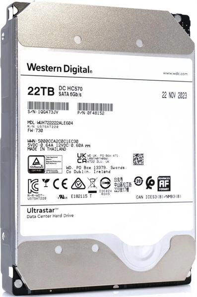Жесткий диск Western Digital Ultrastar DC HС570 HDD 3.5" SATA 22TB, 7200 rpm, 512MB buffer, 512e, 0F48159, 1 year Жесткий диск Western Digital Ultrastar DC HС570 HDD 3.5" SATA 22TB, 7200 rpm, 512MB buffer, 512e, 0F48159, 1 year