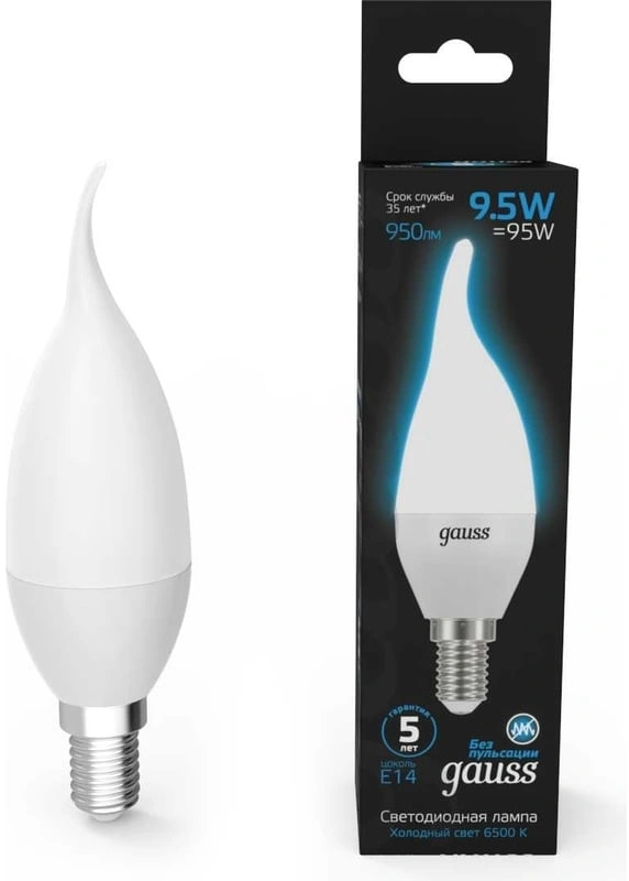 Лампа светодиодная Gauss 104101310 9.5Вт цок.:E14