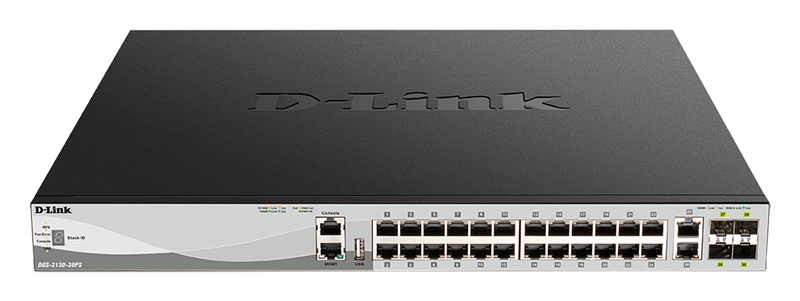 Коммутатор D-Link PROJ Управляемый L3 стекируемый PoE-коммутатор, 24x1000Base-T PoE, 2x10GBase-T, 4x10GBase-X SFP+, PoE-бюджет 370 Вт (740 Вт с DPS-700), защита от статического электричества до