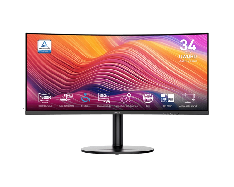 Монитор MSI Modern MD342CQP 34" 21:9 UWQHD(3440x1440) VA Curve 1500R,1ms(MPRT),3000:1,100M:1,300nit,178/178,2*HDMI,1*DP,2xUSB-A,USB-B,USB-C,Speaker,Tilt,Swivel,Height,120Hz,Black,1y war-ty Монитор MSI Modern MD342CQP 34" 21:9 UWQHD(3440x1440) VA Curve 1500R,1ms(MPRT),3000:1,100M:1,300nit,178/178,2*HDMI,1*DP,2xUSB-A,USB-B,USB-C,Speaker,Tilt,Swivel,Height,120Hz,Black,1y war-ty