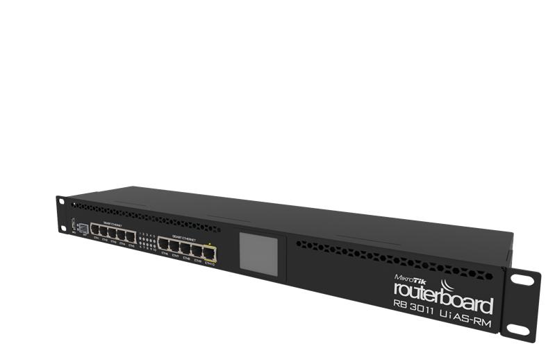 Маршрутизатор MikroTik RouterBOARD 3011UiAS with Dual core 1.4GHz ARM CPU, 1GB RAM, 10xGbit LAN, 1xSFP port, RouterOS L5, 1U rackmount case, LCD panel