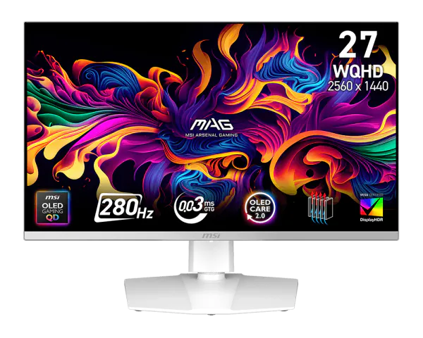 Монитор MSI MAG 272QPW QD-OLED X28 26,5" 16:9 WQHD(2560x1440) QD-OLED Flat, 0.03ms(GTG), 1,5M:1, HDR Brightness 400nits, 2xHDMI, DP, Type-C, Tilt,Swivel,Height,Pivot,VESA,280Hz,White,1y w-ty Монитор MSI MAG 272QPW QD-OLED X28 26,5" 16:9 WQHD(2560x1440) QD-OLED Flat, 0.03ms(GTG), 1,5M:1, HDR Brightness 400nits, 2xHDMI, DP, Type-C, Tilt,Swivel,Height,Pivot,VESA,280Hz,White,1y w-ty