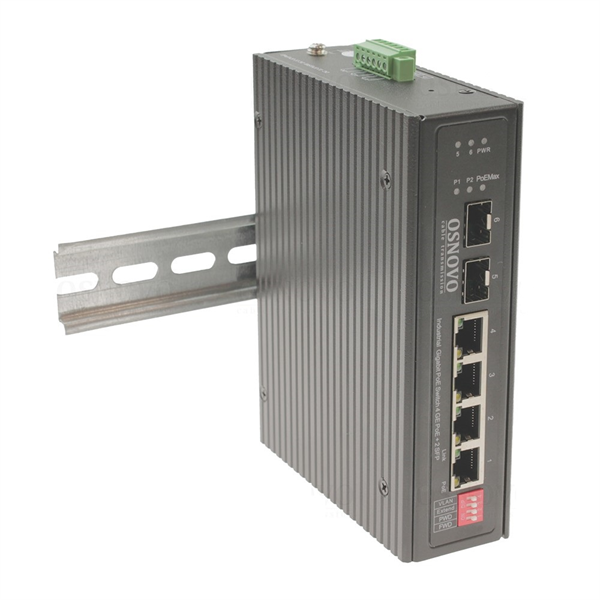 Промышленный PoE коммутатор OSNOVO SW-80402-I Промышленный PoE коммутатор Gigabit Ethernet на 4GE PoE + 2 GE SFP порта. Порты: 1 xGE (10/100/1000Base-T) с PoE BT (до 90W) + 3xGE (10/100/1000Base-T) с PoE (до 30W) + 2xGE SFP