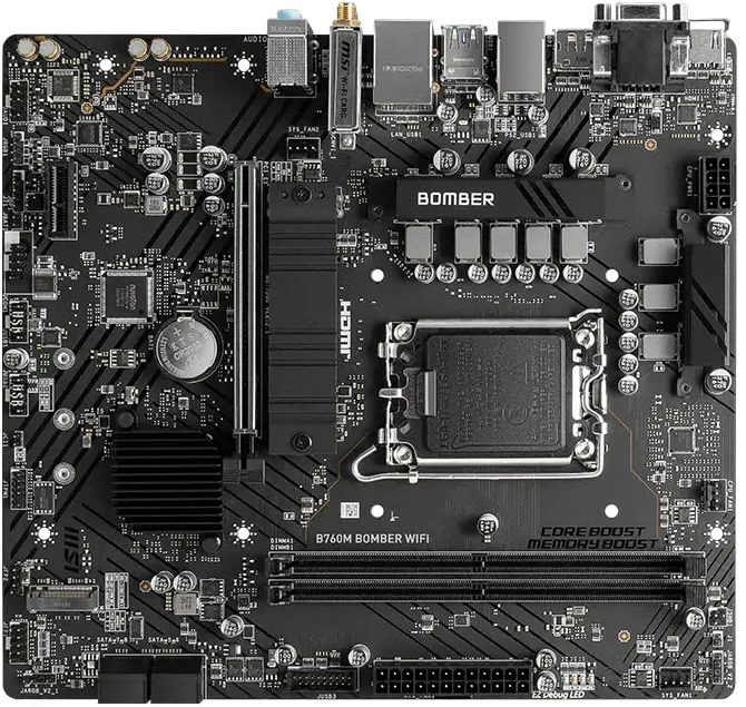 Материнская плата MSI B760M BOMBER WIFI Soc-1700 Intel B760 2xDDR5 mATX AC`97 8ch(7.1) 2.5Gg+VGA+HDMI+DP