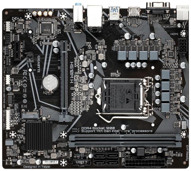 Материнская плата GIGABYTE H510M H, LGA1200, H510, 2*DDR4, D-Sub+HDMI,  4 SATA 6 Гб/с, M2, Audio, Gb LAN, USB 3.2, USB 2.0, Type-C, COM*1 header, mATX