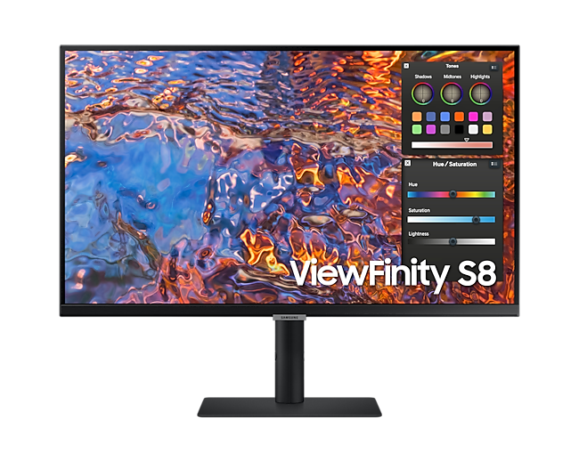 Монитор Samsung 27" ViewFinity S8 S27B800PXI IPS LED 16:9 3840x2160x60Hz 5ms 350cd 1000:1 178/178 1,07 млрд;HDR400;DP; HDMI; USB-C(90 Вт); USB3.0x3; RJ45;Tilt; Swiv; GameMode;HAS; Pivot; VESA; Black