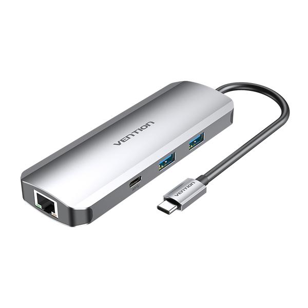 Док-станция Vention Multi-function USB-C to HDMI/USB-C Gen 1/USB3.0x2/RJ45/SD/TF/TRRS 3.5mm/PD Docking Station 0.15M Gray Aluminum Alloy Type