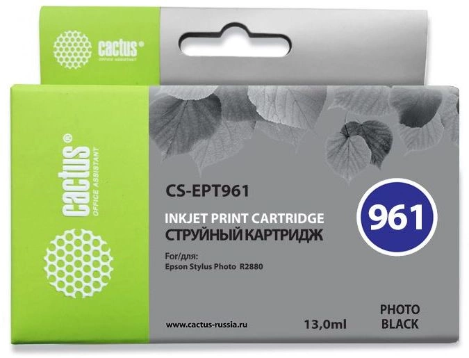 Картридж струйный Cactus CS-EPT961 T0961 фото черный (13мл) для Epson Stylus Photo R2880 с чипом Картридж струйный Cactus CS-EPT961 T0961 фото черный (13мл) для Epson Stylus Photo R2880 с чипом