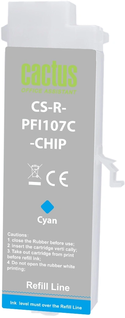 Картридж перезаправляемый струйный Cactus CS-R-PFI107C-CHIP голубой (260мл) для Canon imageProGRAF iPF670/680/685/770/780/785 с чипом Картридж перезаправляемый струйный Cactus CS-R-PFI107C-CHIP голубой (260мл) для Canon imageProGRAF iPF670/680/685/770/780/785 с чипом