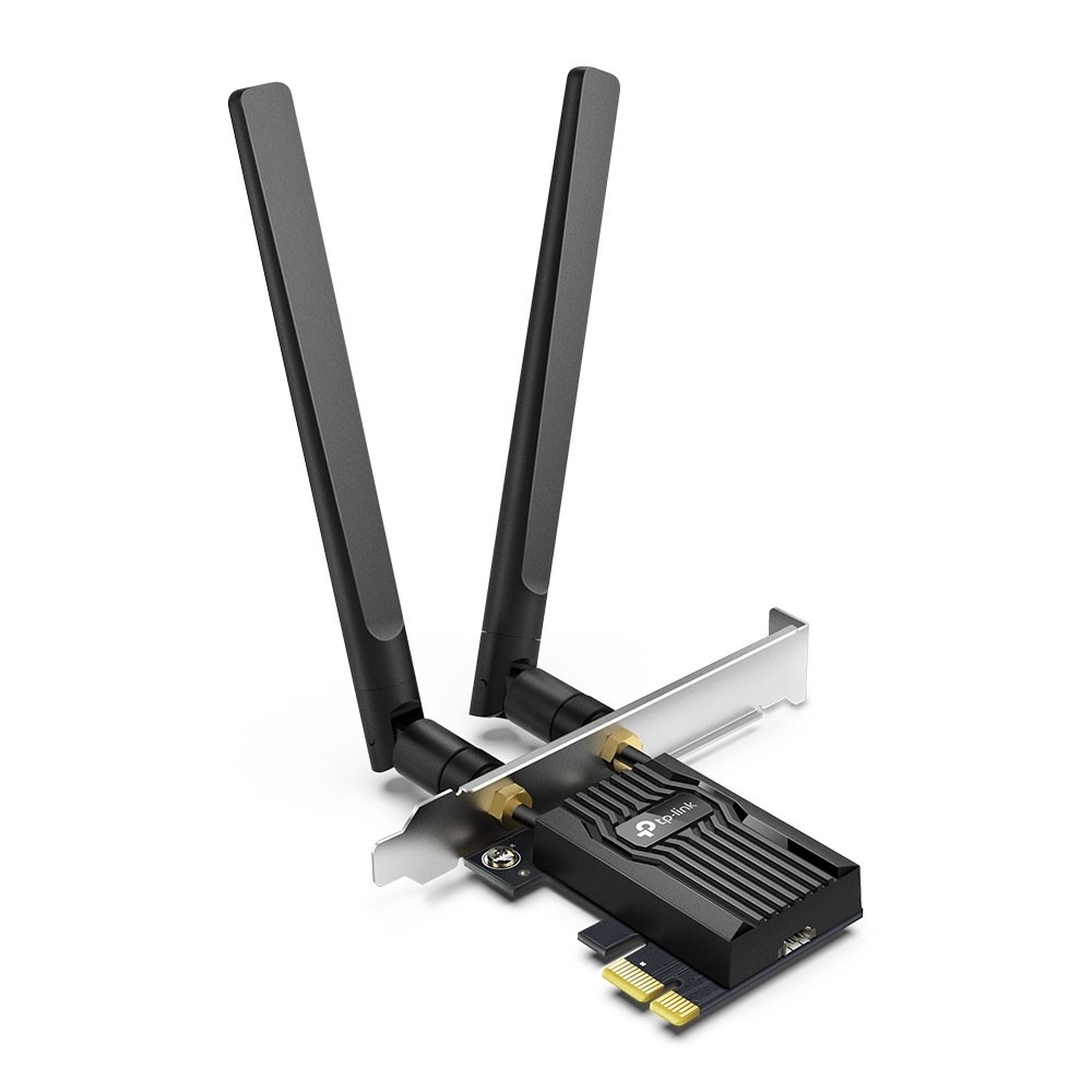  TP-Link ARCHER TX55E, AX3000 Двухдиапазонный адаптер Wi-Fi 6 Bluetooth PCI Express, до 574 Мбит/с на 2,4 ГГц + до 2402 Мбит/с на 5 ГГц, 2 антенны с высоким коэффициентом усиления