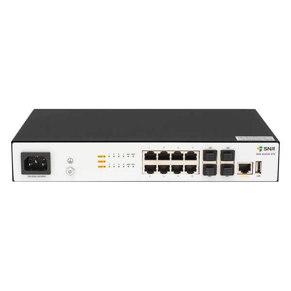 Коммутатор SNR Управляемый коммутатор уровня 2+, 8 портов 10/100/1000Base-T, 4 порта 1/10G SFP+, встроенный БП ~220V AC Коммутатор SNR Управляемый коммутатор уровня 2+, 8 портов 10/100/1000Base-T, 4 порта 1/10G SFP+, встроенный БП ~220V AC