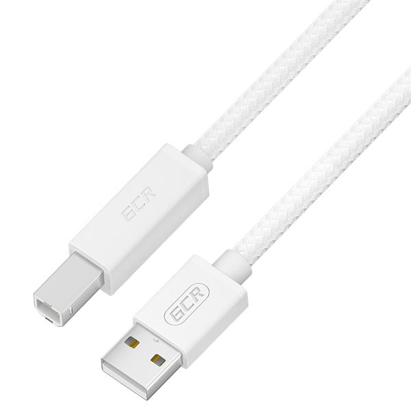  GCR Кабель для Принтера, МФУ Premium 0.5m USB 2.0, AM/BM, белый, нейлон 28/24 AWG, экран, армир, морозост(UPC8)