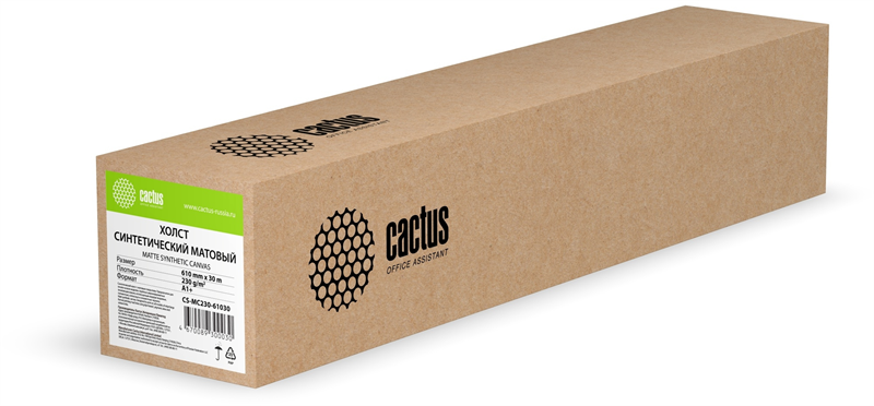 Холст Cactus CS-MC230-61030 24"(A1) 610мм-30м/230г/м2/белый матовое синтетика для струйной печати втулка:50.8мм (2")