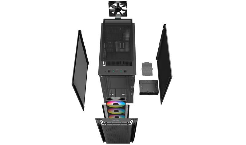Корпус Deepcool CG560 без БП, боковое окно (закаленное стекло), 3xARGB LED 120мм вентилятора спереди и 1x140мм вентилятор сзади, черный, ATX