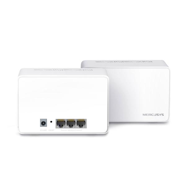Домашний роутер MERCUSYS AX3000 Домашняя Mesh Wi-Fi 6 система, до 574 Мбит/с на 2,4 ГГц + до 2402 Мбит/с на 5 ГГц, встр. антенны, 3 гиг. порта на каждом модуле с автораспознаванием WAN/LAN, 2 шт.