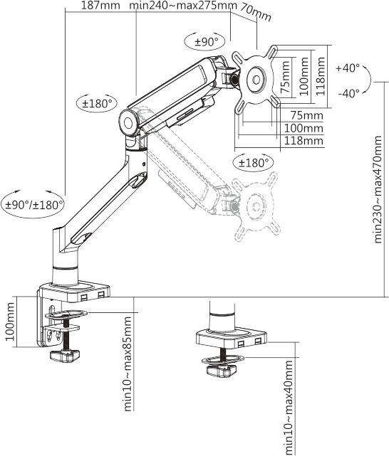 Кронштейн для мониторов Ultramounts UM732W белый/коричневый 17"-32" макс.8кг крепление к столешнице поворот и наклон