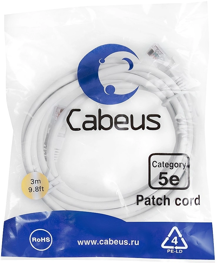 Патч-корд Cabeus PC-UTP-RJ45-CAT.5E-3M-WH-LSZH U/UTP RJ-45 вил.-вилка RJ-45 кат.5E 3м белый LSZH Патч-корд Cabeus PC-UTP-RJ45-CAT.5E-3M-WH-LSZH U/UTP RJ-45 вил.-вилка RJ-45 кат.5E 3м белый LSZH