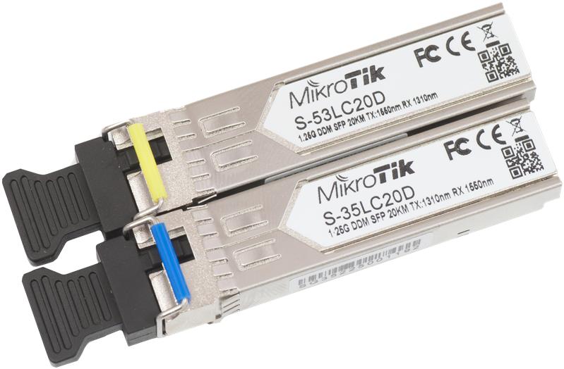 Трансивер MikroTik Pair of SFP modules, S-35LC20D (1.25G SM 20km T1310nm/R1550nm, Single LC-connector) + S-53LC20D (1.25G SM 20km T1550nm/R1310nm, Single LC-connector)