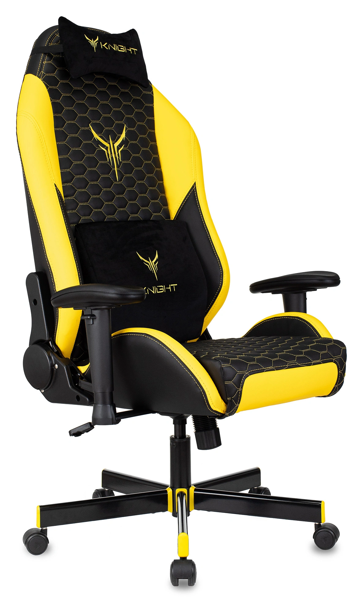Кресло игровое Knight Neon черный/желтый соты экокожа с подголов. крестов. металл Кресло игровое Knight Neon черный/желтый соты экокожа с подголов. крестов. металл