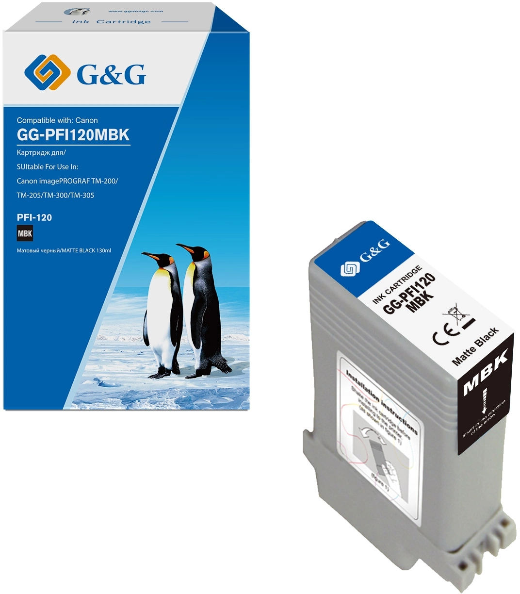 Картридж струйный G&G GG-PFI120MBK PFI-120 MBK черный матовый (130мл) для Canon imagePROGRAF TM-200/205/300/305/250 Картридж струйный G&G GG-PFI120MBK PFI-120 MBK черный матовый (130мл) для Canon imagePROGRAF TM-200/205/300/305/250