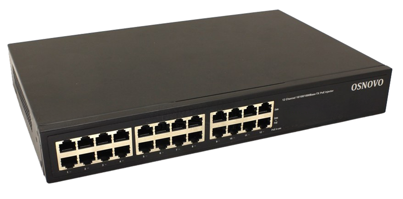 PoE-инжектор OSNOVO Midspan-12/180RG PoE-инжектор Gigabit Ethernet на 12 портов. Соответствует стандартам PoE IEEE 802.3af/at. Автоматическое определение PoE устройств. Мощность PoE на порт - до 30W. Суммарная мощ