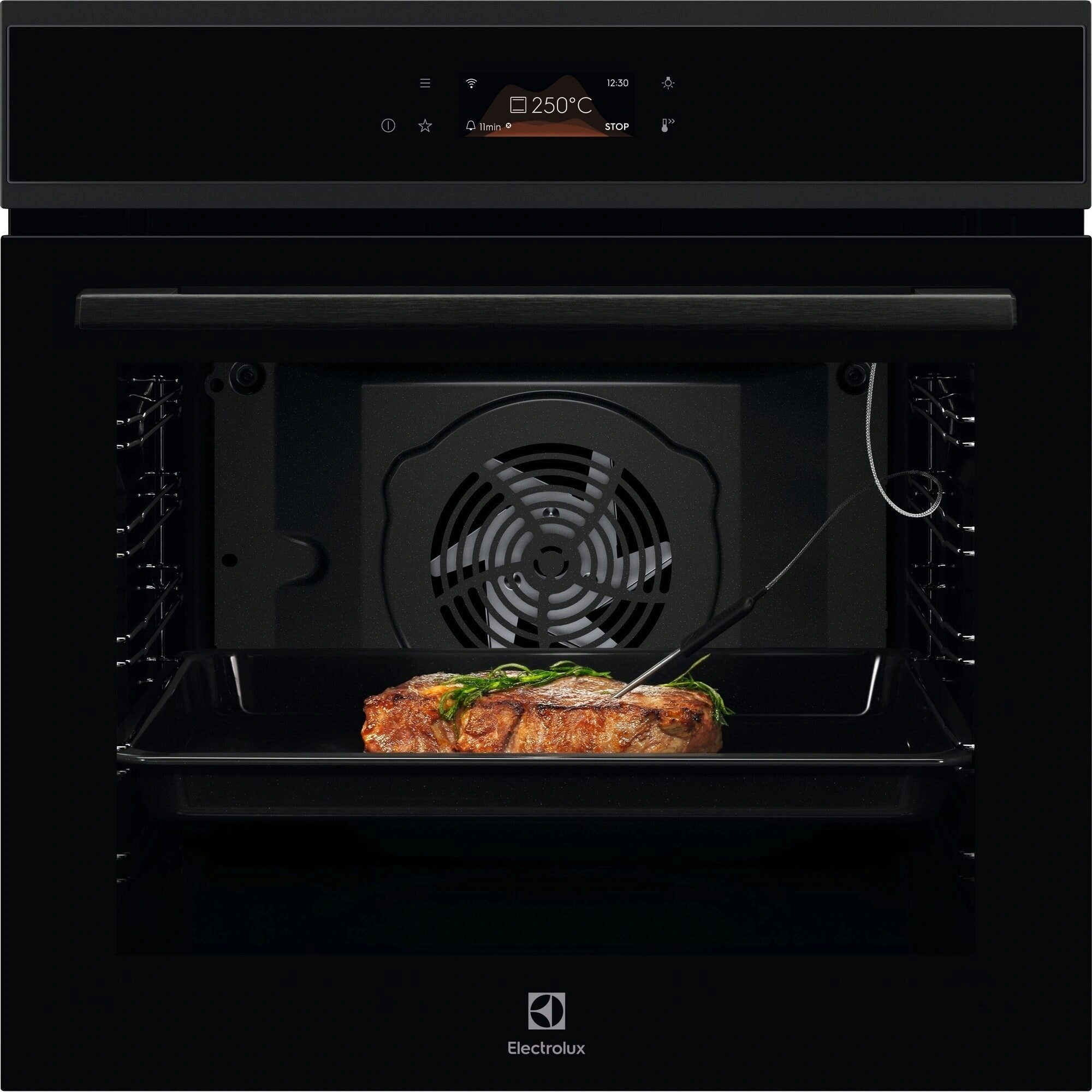 Встраиваемый духовой шкаф ELECTROLUX/ электрический с конвекцией, объем 72 л, 17 режимов, очистка паровая, 3 стекла в дверце, направляющие проволочные + телескопические (1 уровень),черное стекло и черный матовый,термозон