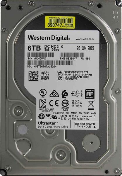 Жесткий диск Western Digital Ultrastar DC HС310 HDD 3.5" SAS 6Tb, 7200rpm, 256MB buffer, 512e (0B36047), 1 year