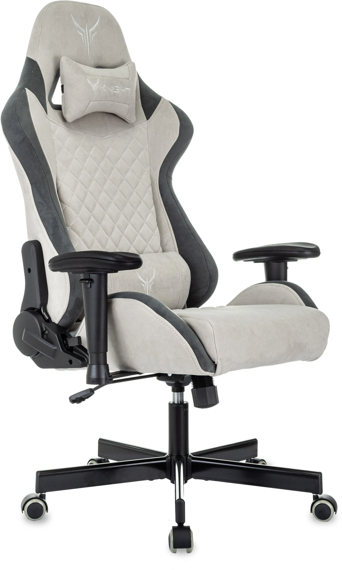 Кресло игровое Knight Regal Fabric светло-серый/серый искусственная замша с подголов. крестов. металл Кресло игровое Knight Regal Fabric светло-серый/серый искусственная замша с подголов. крестов. металл