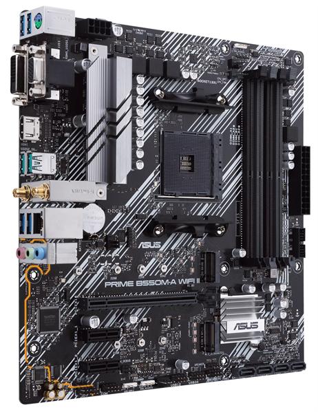 Материнская плата ASUS PRIME B550M-A WIFI II,  Socket AM4, B550, 4*DDR4, D-Sub+DVI+HDMI, SATA3 + RAID, Audio, Gb LAN, USB 3.2*8, USB 2.0*4, COM*1 header (w/o cable), mATX ; 90MB19X0-M0EAY0