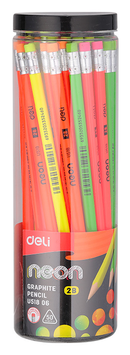 Карандаш ч/г Deli EU51806 Neon 2B трехгран. ассорти ластик