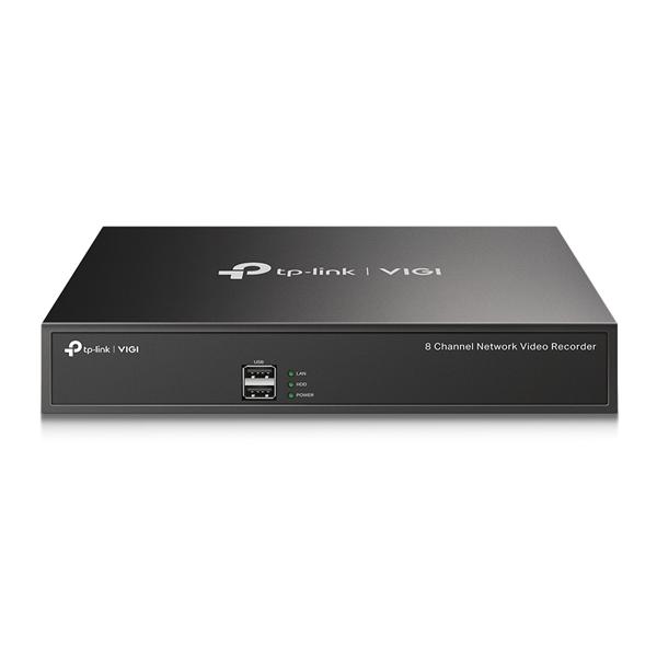  TP-Link VIGI NVR1008H, 8-канальный сетевой видеорегистратор, до 5 МП, до 80 Мбит/с (до восьми каналов), 1 интерфейс SATA (HDD до 10 ТБ), 12 V DC 1,5 А, 2 порта USB 2.0, 1 порт VGA, 1 порт HDMI