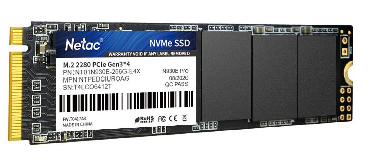 Ssd накопитель Netac SSD N930E Pro 256GB PCIe 3 x4 M.2 2280 NVMe 3D NAND, R/W up to 2040/1270MB/s, TBW 150TB, 3y wty