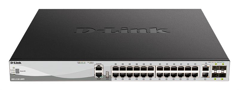 Коммутатор D-Link DGS-3130-30PS/B1A, PROJ L3 Managed Switch with 24 10/100/1000Base-T ports and 2 10GBase-T ports and 4 10GBase-X SFP+ ports (24 PoE ports 802.3af/802.3at (30 W), PoE Budget 370W, PoE Budget with