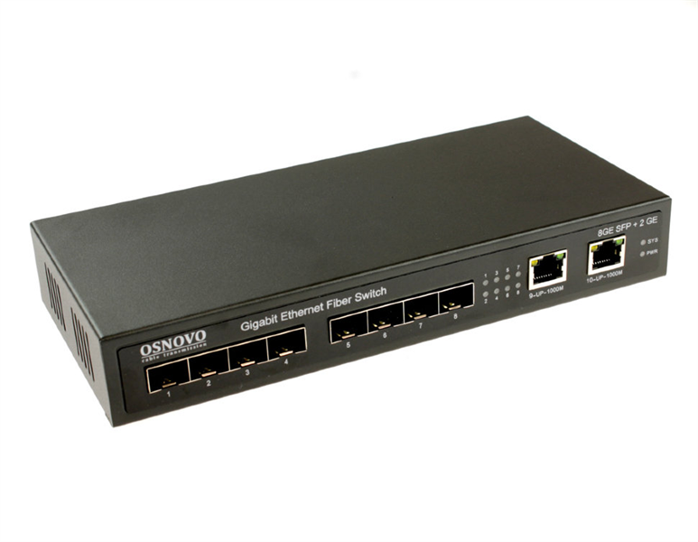 Коммутатор Gigabit Ethernet OSNOVO SW-7028 Коммутатор Gigabit Ethernet на 8 SFP + 2 RJ45 портов. Порты: 8 x GE SFP (1000Base-FX), 2 x GE (10/100/1000Base-T). Поддержка режима изоляции портов (VLAN). В комплекте БП DC12V (2A). Ра Коммутатор Gigabit Ethernet OSNOVO SW-7028 Коммутатор Gigabit Ethernet на 8 SFP + 2 RJ45 портов. Порты: 8 x GE SFP (1000Base-FX), 2 x GE (10/100/1000Base-T). Поддержка режима изоляции портов (VLAN). В комплекте БП DC12V (2A). Ра