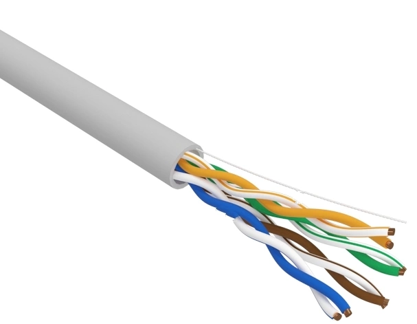 Кабель витая пара U/UTP, CAT 5e, LSZH нг(А)-HF, 4PR, 24AWG, внутренний, однопроволочный, серый, 305м