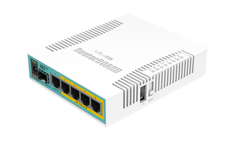 Маршрутизатор MikroTik hEX PoE with 800MHz CPU, 128MB RAM, 5x Gigabit LAN (four with PoE out), SFP, USB, RouterOS L4, plastic case and PSU Маршрутизатор MikroTik hEX PoE with 800MHz CPU, 128MB RAM, 5x Gigabit LAN (four with PoE out), SFP, USB, RouterOS L4, plastic case and PSU
