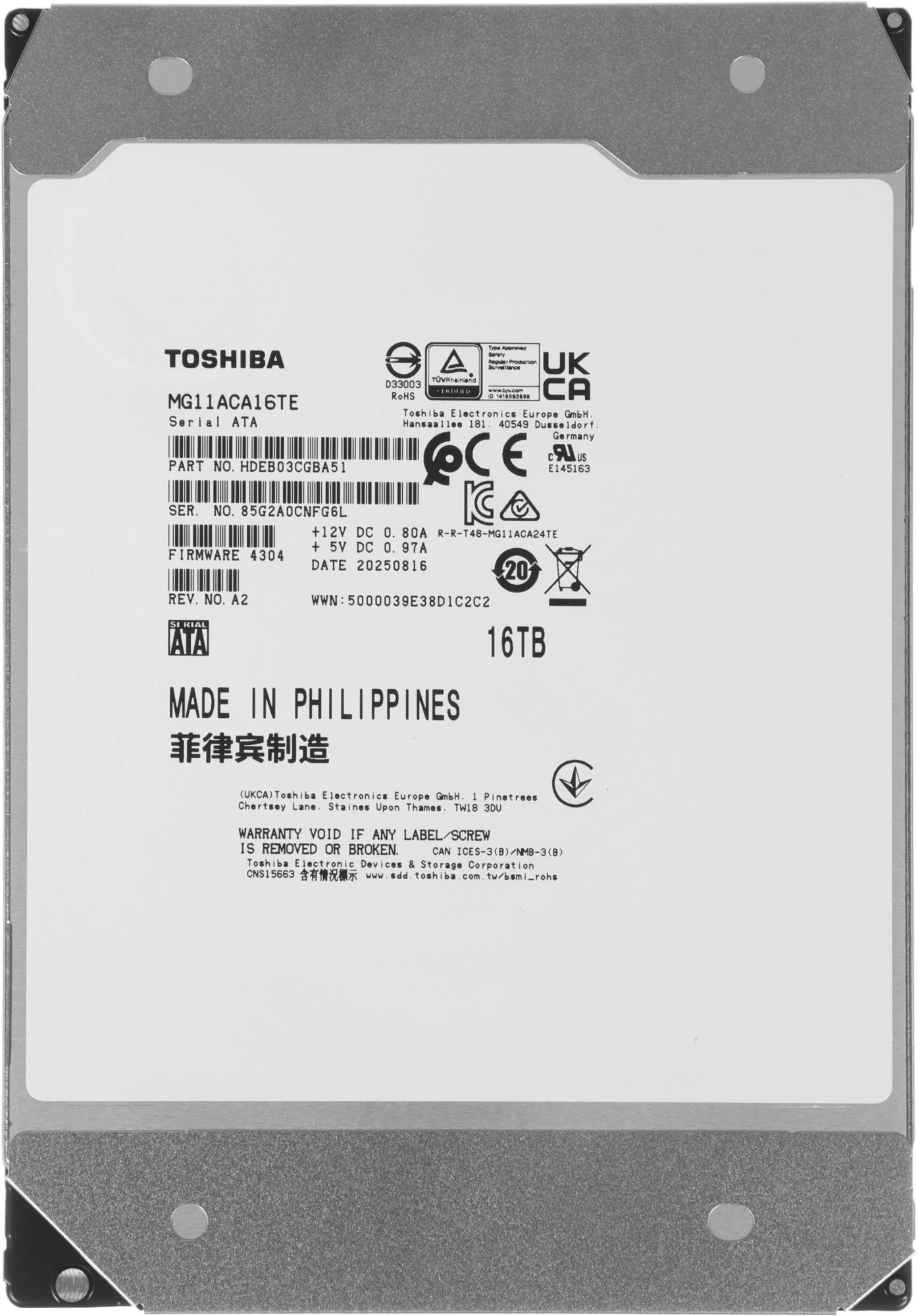 Жесткий диск серверный 3,5" Toshiba MG11 Series 16 TB SATA MG11ACA16TE