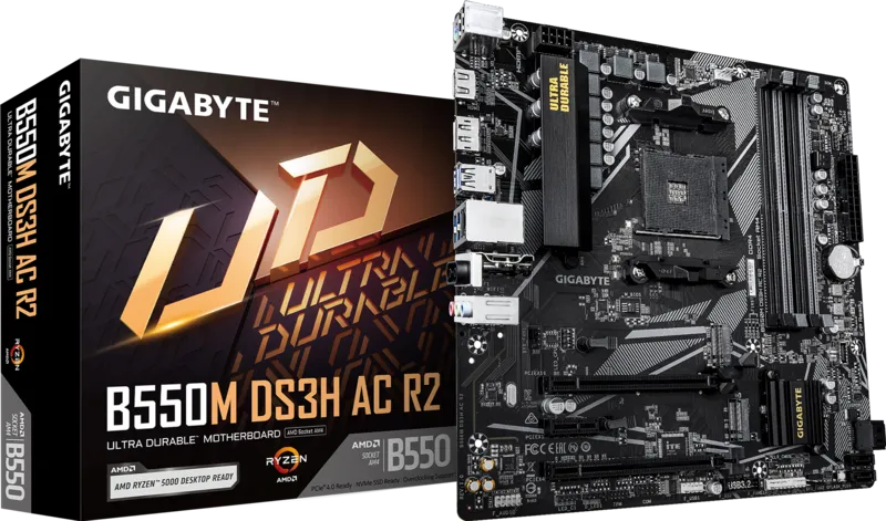 Материнская плата GIGABYTE B550M DS3H AC R2, AM4, B550, 4*DDR4, 4*SATA, 2*M.2, 4*USB 3.2, 2*USB 2.0, 2*PCIx16, 1*PCIx1, HDMI+DP, mATX Материнская плата GIGABYTE B550M DS3H AC R2, AM4, B550, 4*DDR4, 4*SATA, 2*M.2, 4*USB 3.2, 2*USB 2.0, 2*PCIx16, 1*PCIx1, HDMI+DP, mATX
