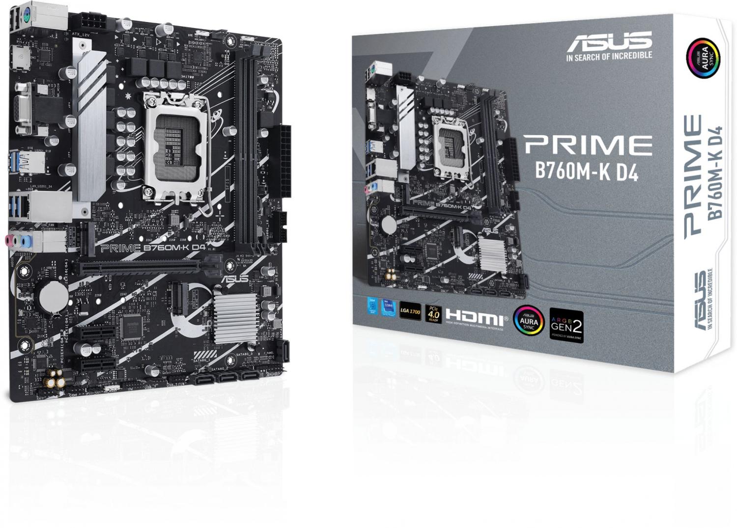 Материнская плата ASUS PRIME B760M-K D4, LGA1700, B760, 2*DDR4, HDMI+VGA, 4xSATA3 + RAID, M2, Audio, Gb LAN, USB 3.2, USB 2.0, mATX; 90MB1DS0-M0EAY0