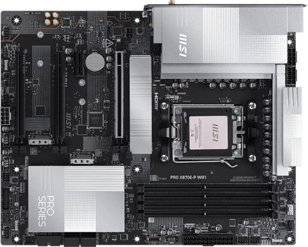 Материнская плата MSI PRO X870E-P WIFI X870E, AM5, 4*DDR5, 3*PCIEx16, 1*PCIEx1, 3*M.2, 2*TypeC, 2*USB3.2Gen2, 6*USB3.2Gen1, 10*USB2.0, 4*SATA3.0, 5G, Type-C(DP), HDMI, ATX, RTL